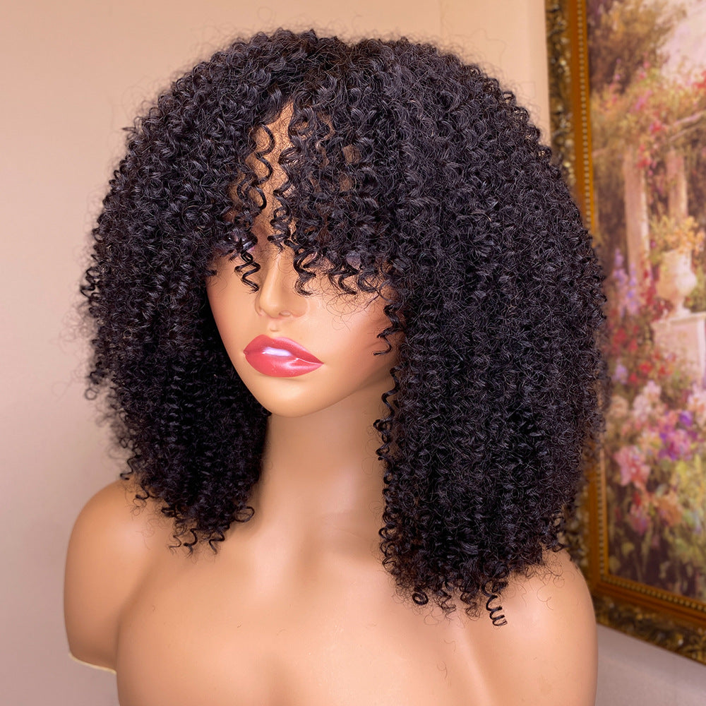 Glueless Kinky Curly HD Lace Wig with Bangs – 180% Density 100% Virgin Human Hair | Holiday Glow Collection