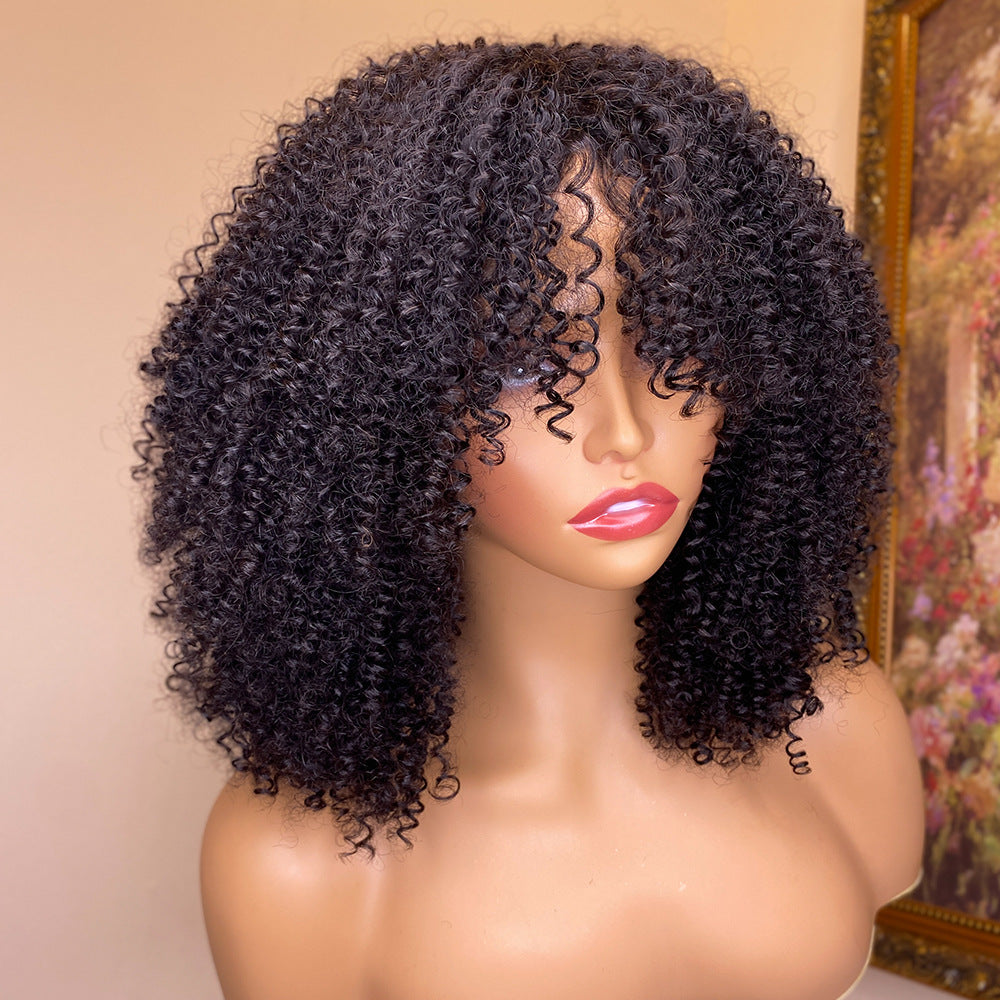 Glueless Kinky Curly HD Lace Wig with Bangs – 180% Density 100% Virgin Human Hair | Holiday Glow Collection