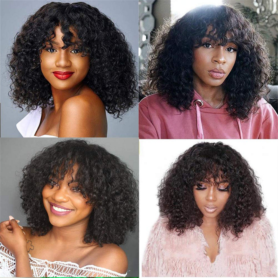 Glueless Kinky Curly HD Lace Wig with Bangs – 180% Density 100% Virgin Human Hair | Holiday Glow Collection