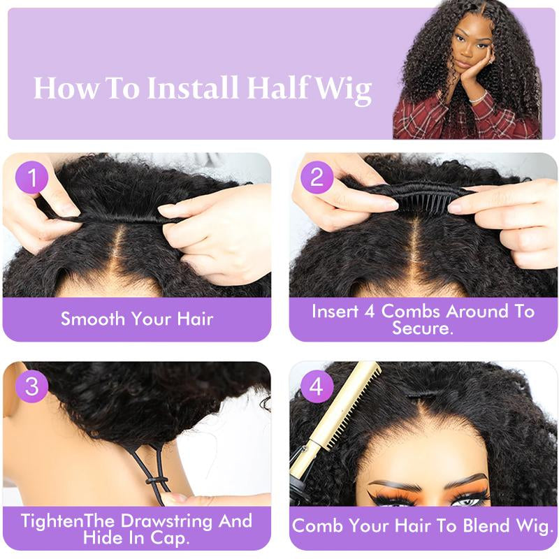The "Afro-Luxe" Kinky Curly Half Wig | 3-in-1 Invisible Blend (200% Density & Glueless)