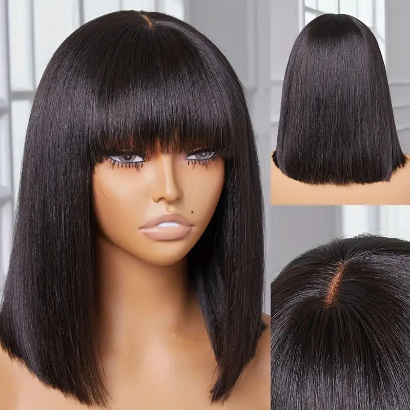 Glueless Straight Fringe Bob Wig – 100% Human Hair Scalp-Top Bob with Bangs | Holiday Glow Collection