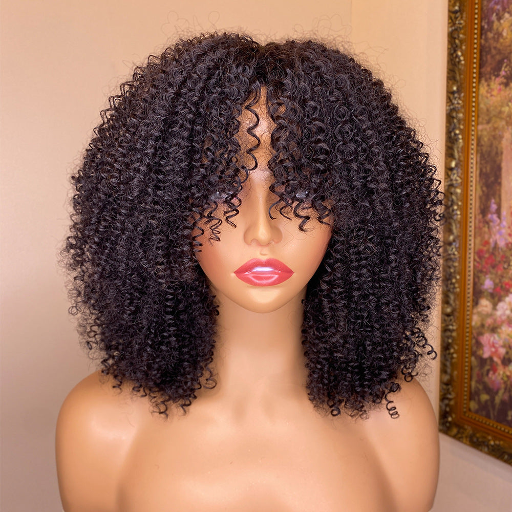 Glueless Kinky Curly HD Lace Wig with Bangs – 180% Density 100% Virgin Human Hair | Holiday Glow Collection