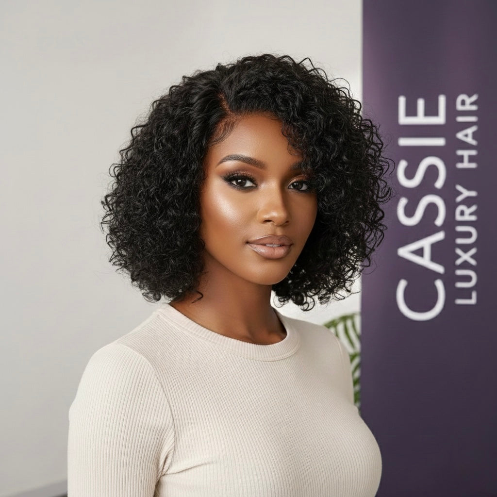 Short curly bob wig water wave natural black glueless wig for black women