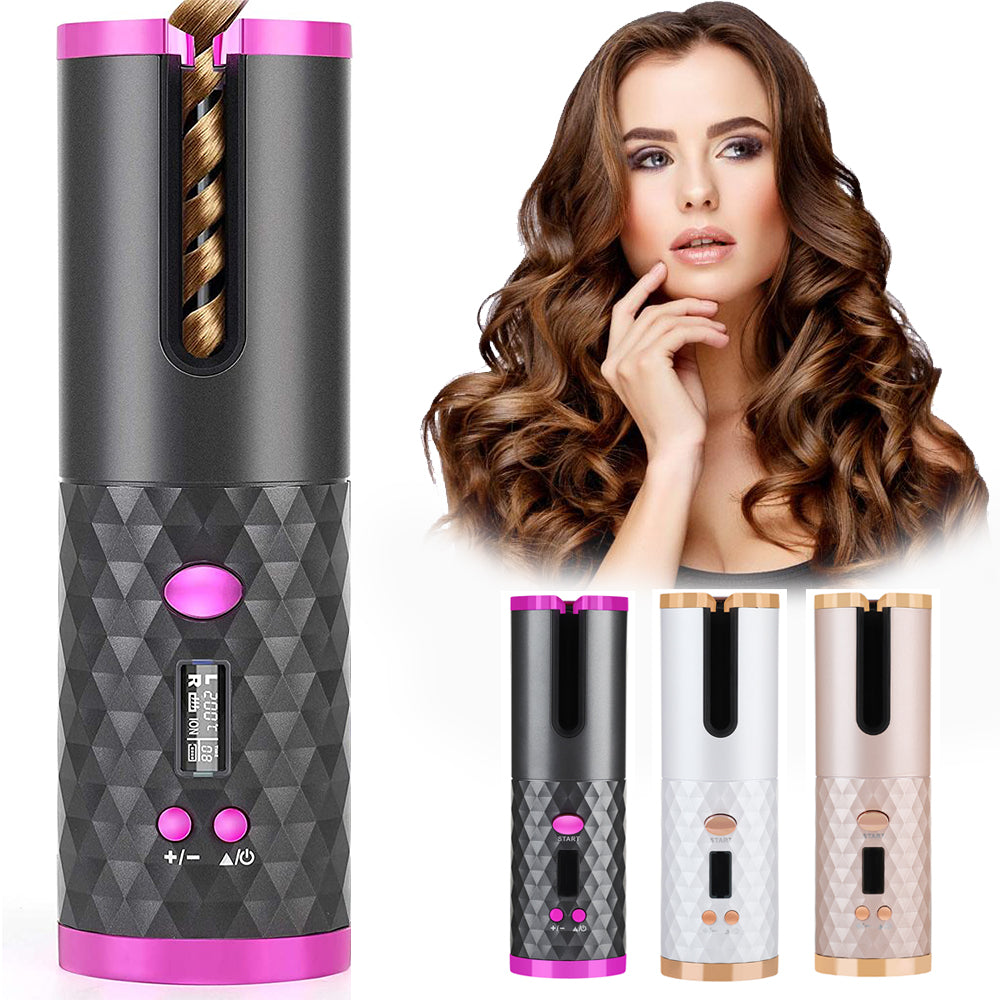 Cordless Automatic Hair Curler – Rechargeable Rotating Ceramic Styler with LCD Display & Anti-Tangle Tech | Holiday Glow Collection