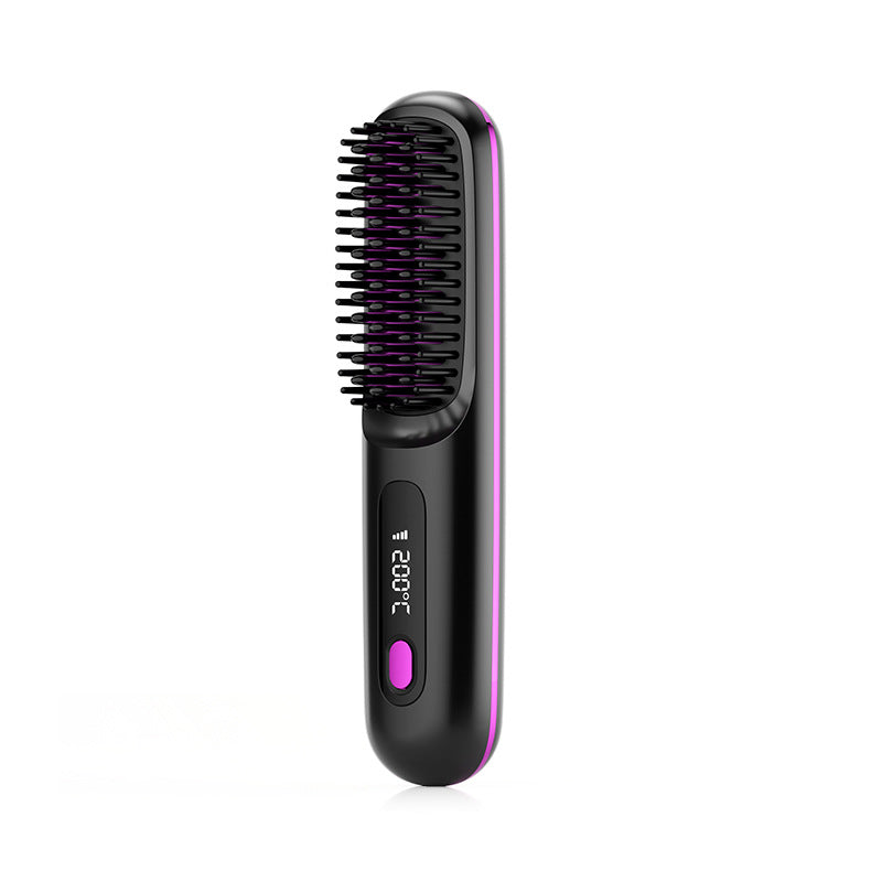2-in-1 Wireless Hair Straightener Brush – Ionic Cordless Hot Comb with LCD Display | Holiday Glow Collection