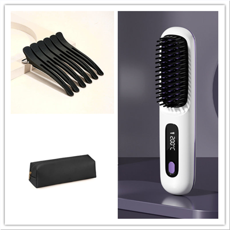 2-in-1 Wireless Hair Straightener Brush – Ionic Cordless Hot Comb with LCD Display | Holiday Glow Collection