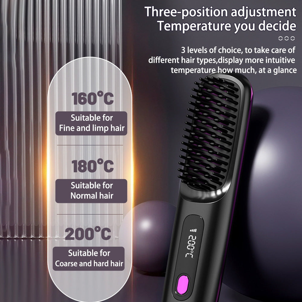 2-in-1 Wireless Hair Straightener Brush – Ionic Cordless Hot Comb with LCD Display | Holiday Glow Collection