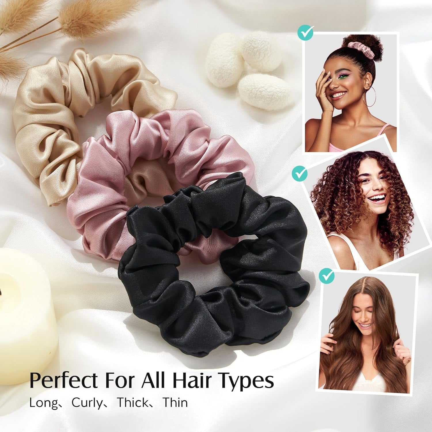 100% Mulberry Silk Scrunchies for Wigs and Natural Hair